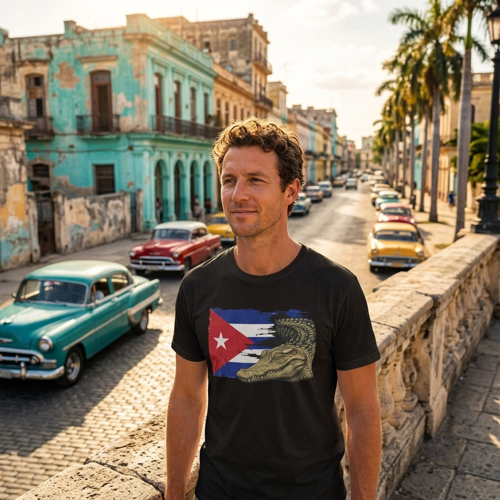 Custom Cuban Pride Tee: Flag & Crocodile Design | 100% Cotton | S-2XL Sizes