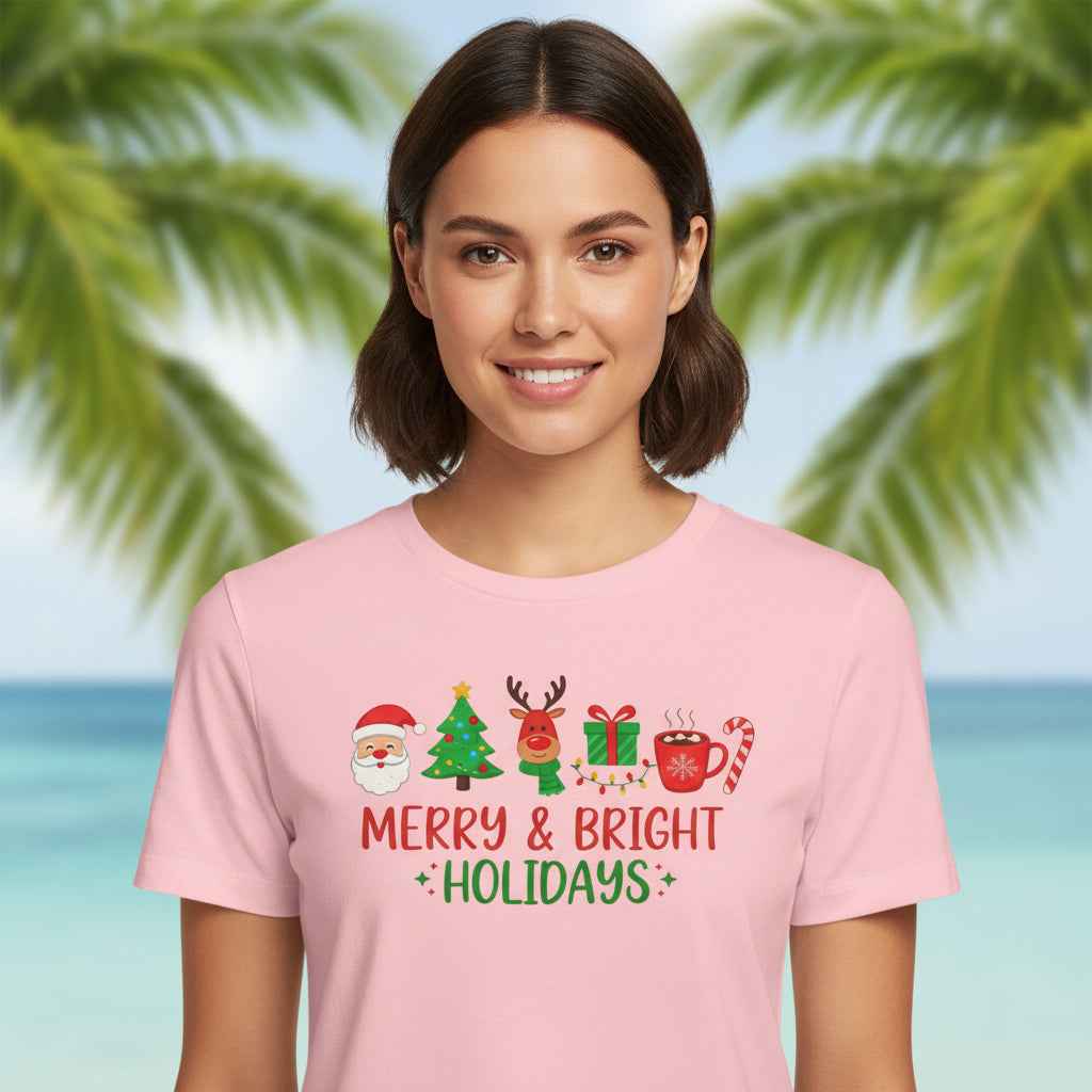 Merry & Bright Christmas T-Shirt – Festive Holiday Icons Tee