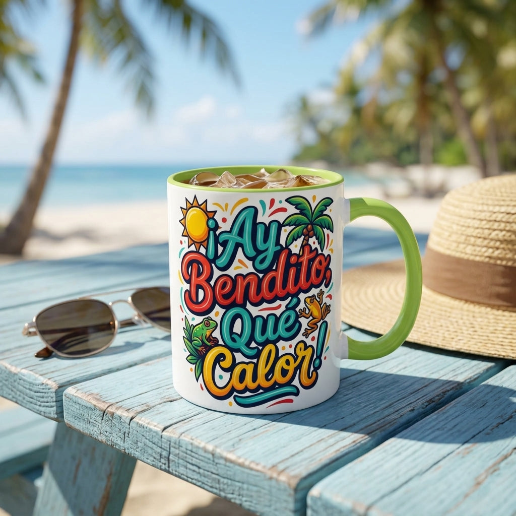 Ay Bendito Que Calor, Coffee Mug | Spanish Tropical Design, 11oz or 15oz