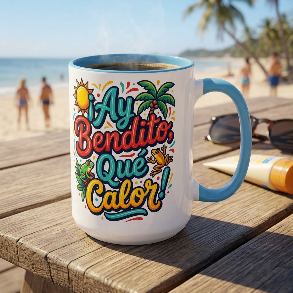Ay Bendito Que Calor, Coffee Mug | Spanish Tropical Design, 11oz or 15oz