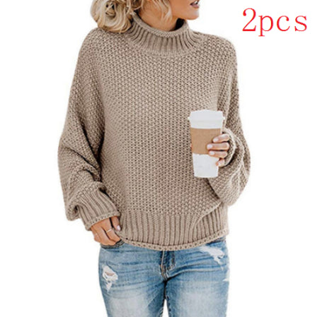 Women's Turtleneck Pullover Sweater - Thick Knitted Long Sleeve Winter Top