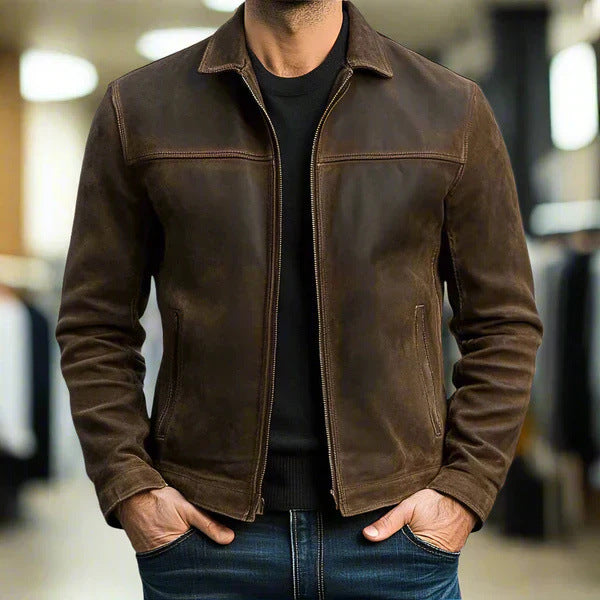 Men's Casual Leather Jacket - Lapel Collar Trendy Coat with Side Pockets