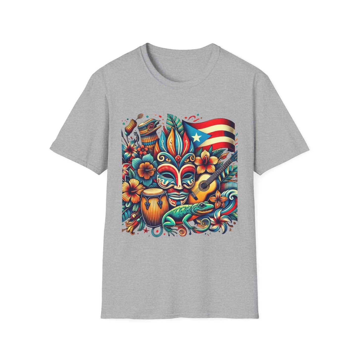 Puerto Rican Pride T-Shirt with Flag, Coquí, and Vejigante Mask Design - Limited Edition