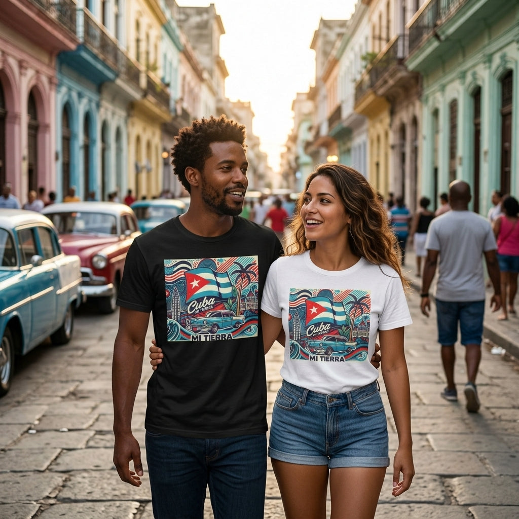 Camiseta Orgullo Cubano-Americano - T-Shirt Doble Bandera Cuba Mi Tierra