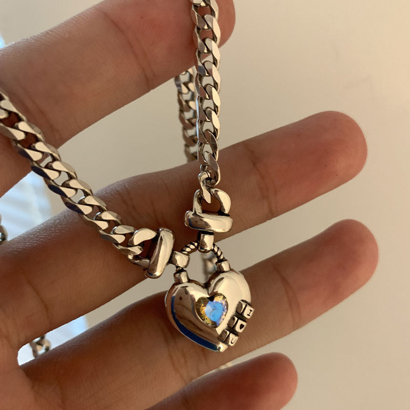 Women's Heart Geometric Sweater Necklace – Thai Silver Water Wave Chain