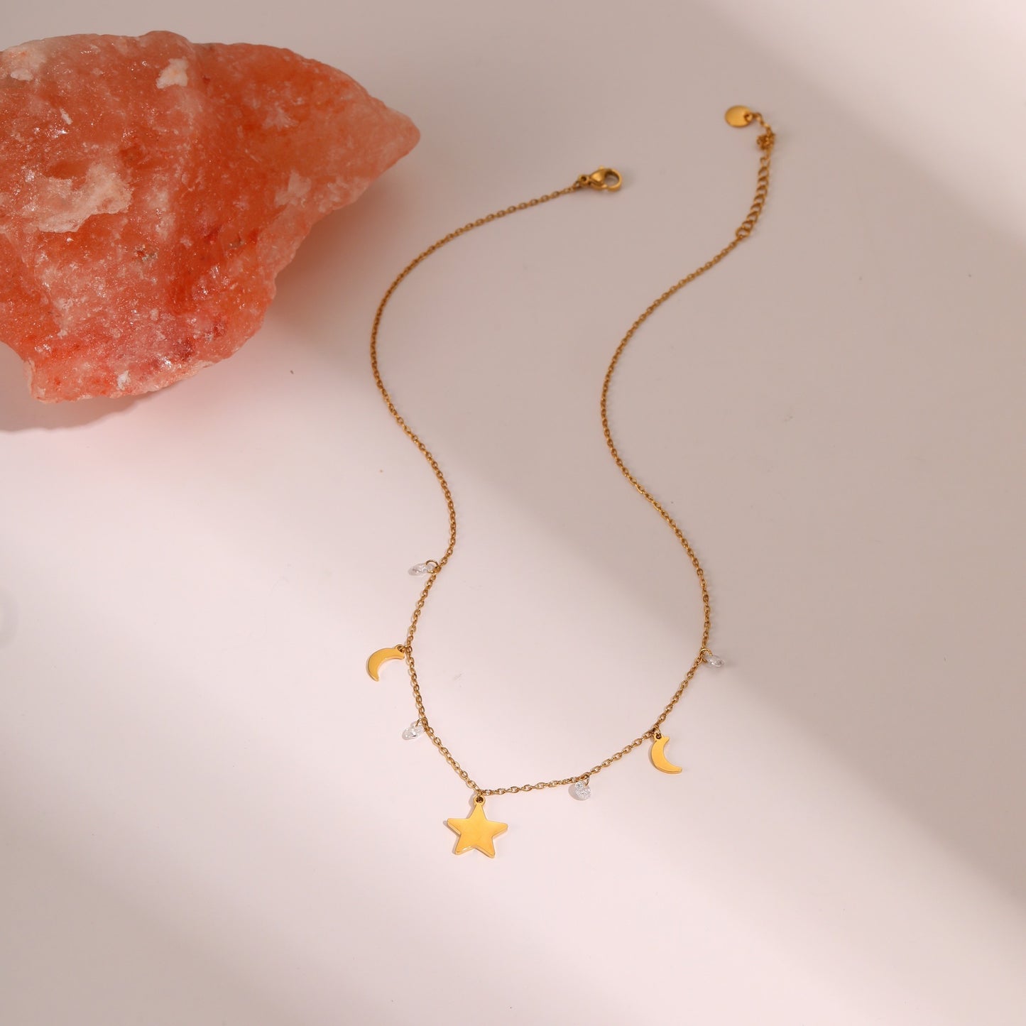 Colorful Zircon Star Pendant Necklace - Stainless Steel Fashion Jewelry