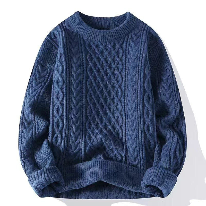 Men's Twist Knit Sweater - Casual Round Neck Pullover for Autumn & Winter