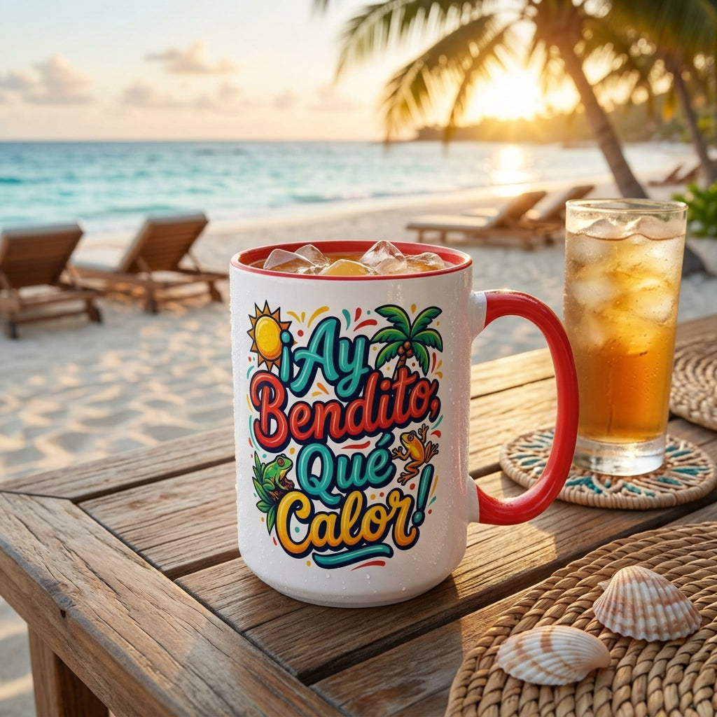 Ay Bendito Que Calor, Coffee Mug | Spanish Tropical Design, 11oz or 15oz