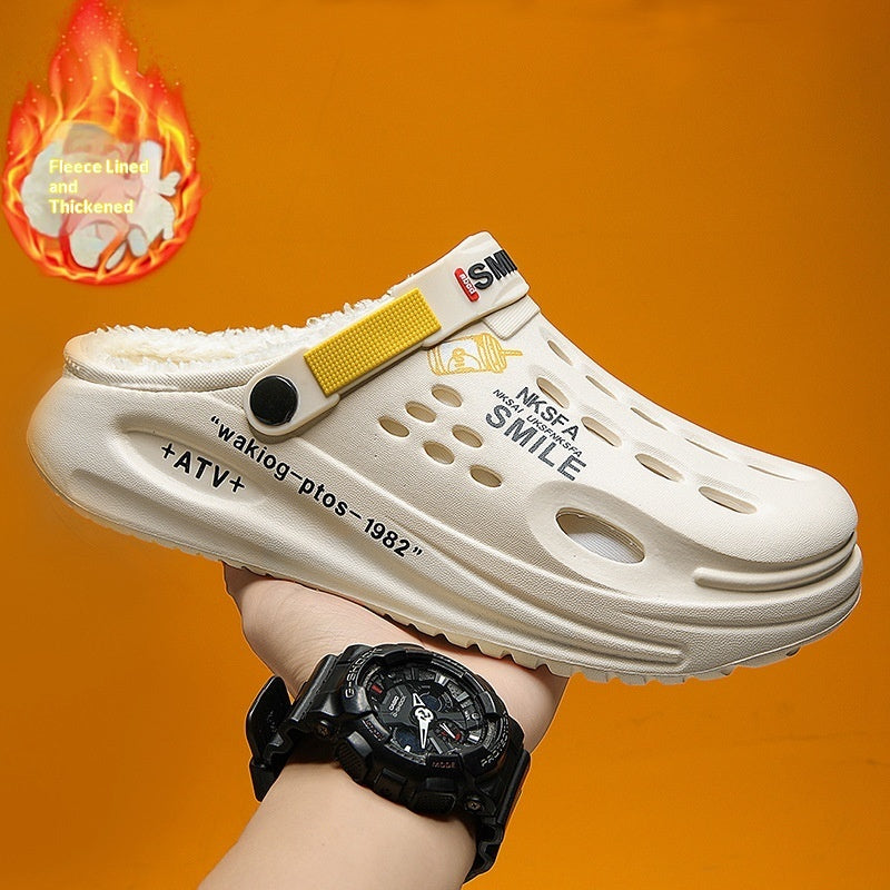 Men's Fleece-Lined Cotton Slippers - Warm Indoor House Shoes