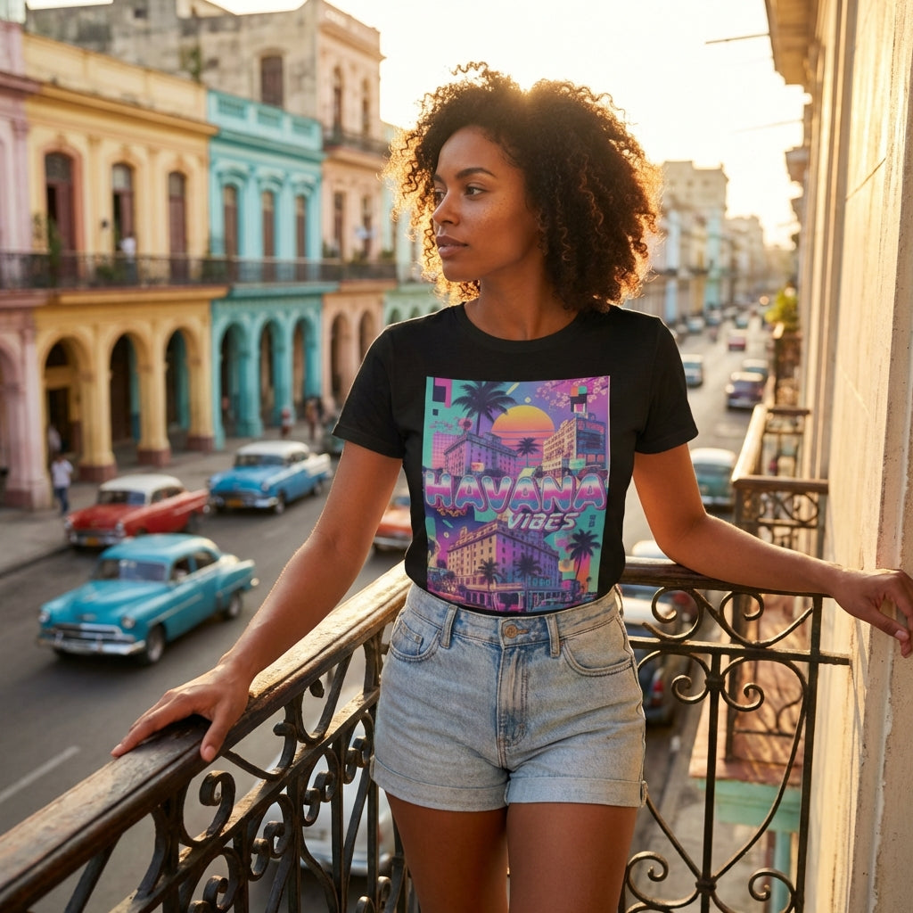 Y2K Havana Vibes Graphic Tee - Retro Cuba Streetwear T-Shirt with Neon Vaporwave Design