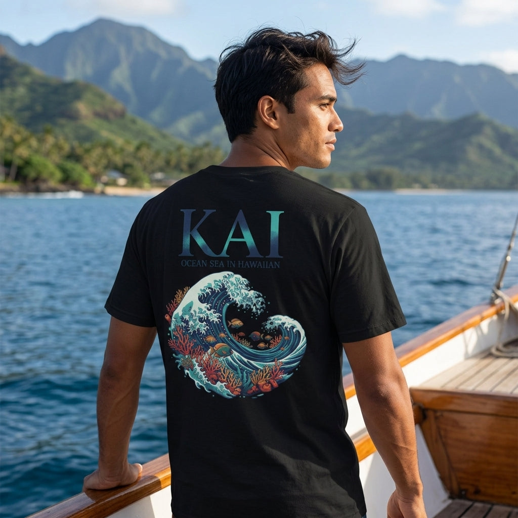 Kai Hawaiian Ocean T-Shirt | Wave & Marine Life Graphic Tee