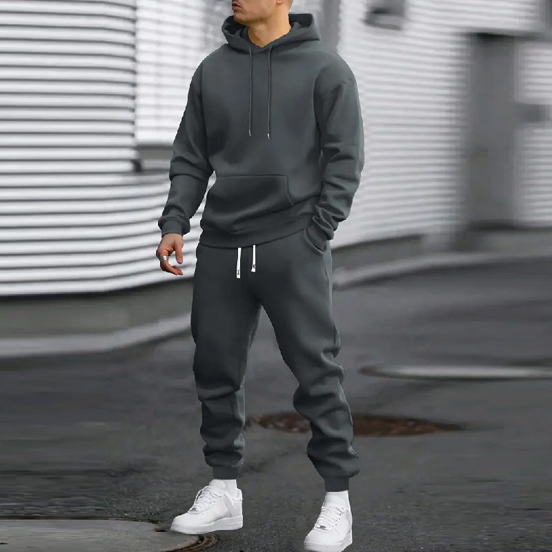 Men's 2-Piece Sports Suit - Solid Color Hoodie & Pants Tracksuit Set