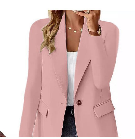 Women's Lapel Button Jacket - Fashion Casual Suit Blazer with Pockets