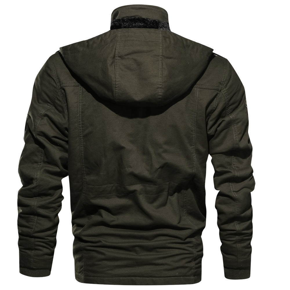 Men's Cargo Winter Jacket - Detachable Hood Multi-Pocket Zip-Up Coat