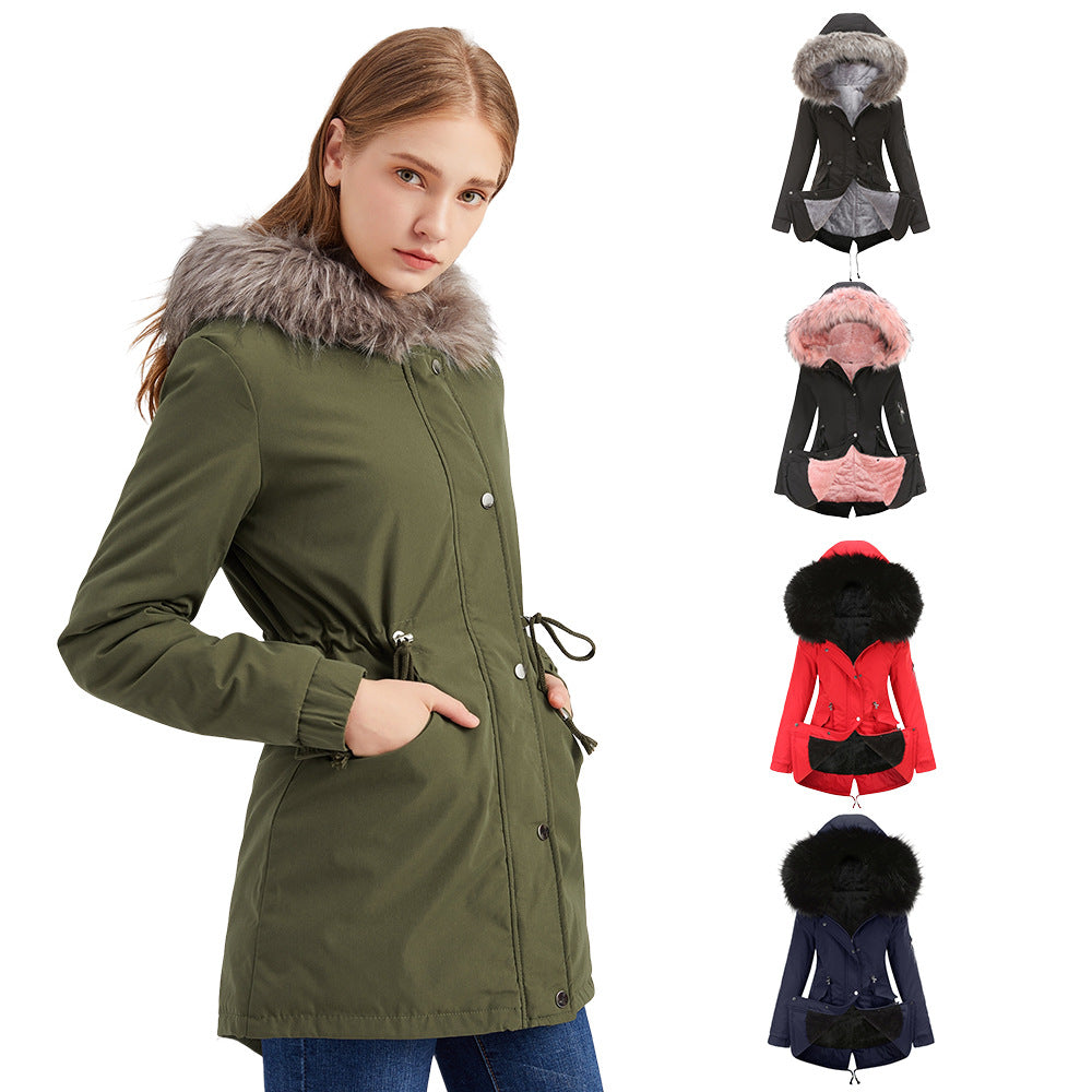 Women's Mid-Length Hooded Parka - Thickened Cotton-Padded Winter Coat