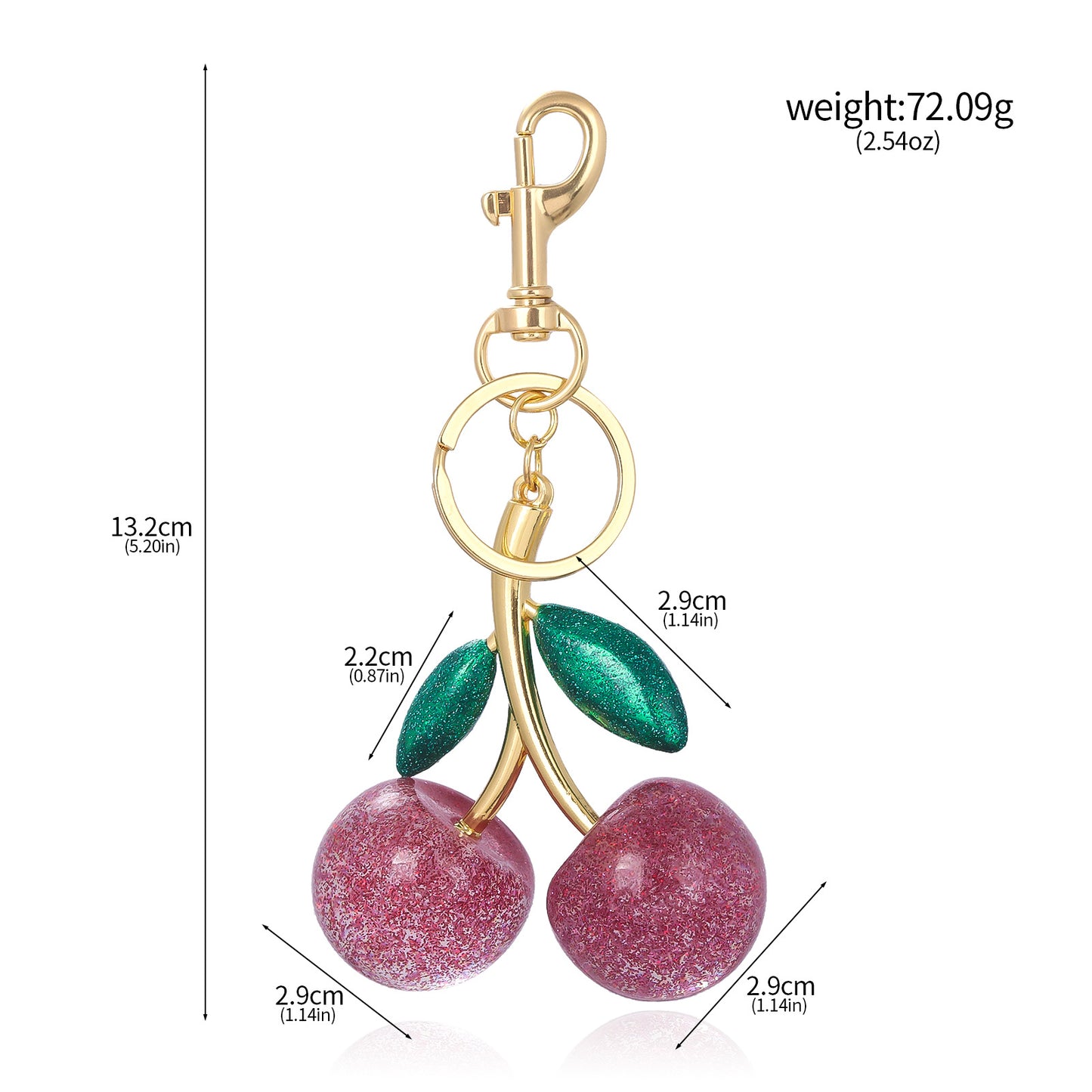 Red Cherry Crystal Keychain - Glitter Bag Charm Accessory (Pair)