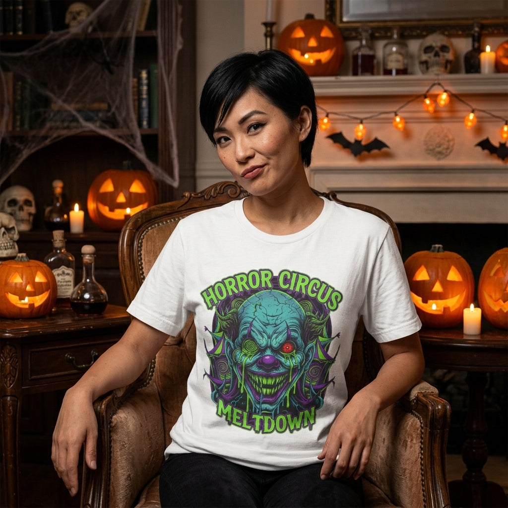 Horror Circus T-Shirt | Neon Scary Clown Graphic Tee for Halloween