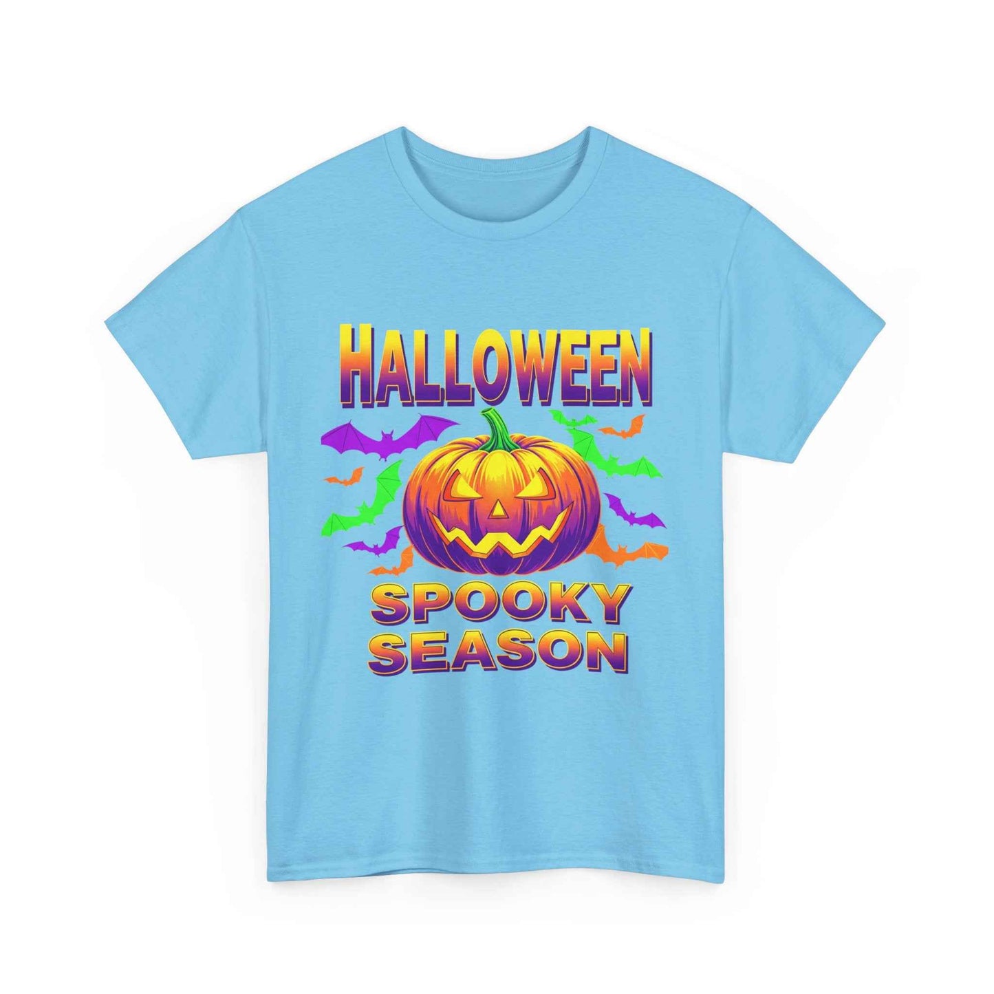 Retro Halloween T-Shirt - Neon Pumpkin & Bats 'Spooky Season' Tee - 80s/90s Style