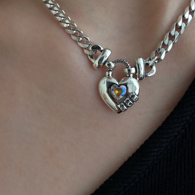 Women's Heart Geometric Sweater Necklace – Thai Silver Water Wave Chain