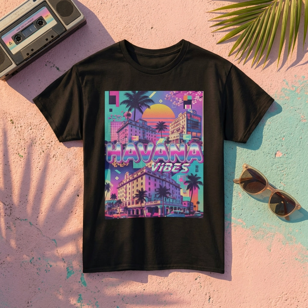 Y2K Havana Vibes Graphic Tee - Retro Cuba Streetwear T-Shirt with Neon Vaporwave Design