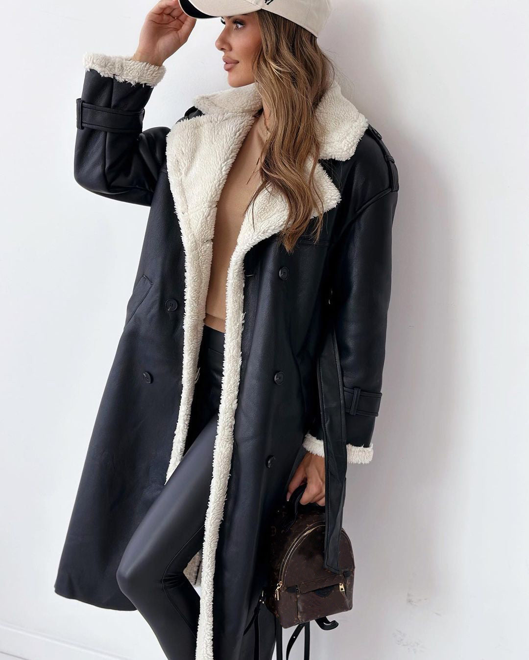 Women's Double-Breasted Trench Coat - Belted Mid-Length Winter Windbreaker
