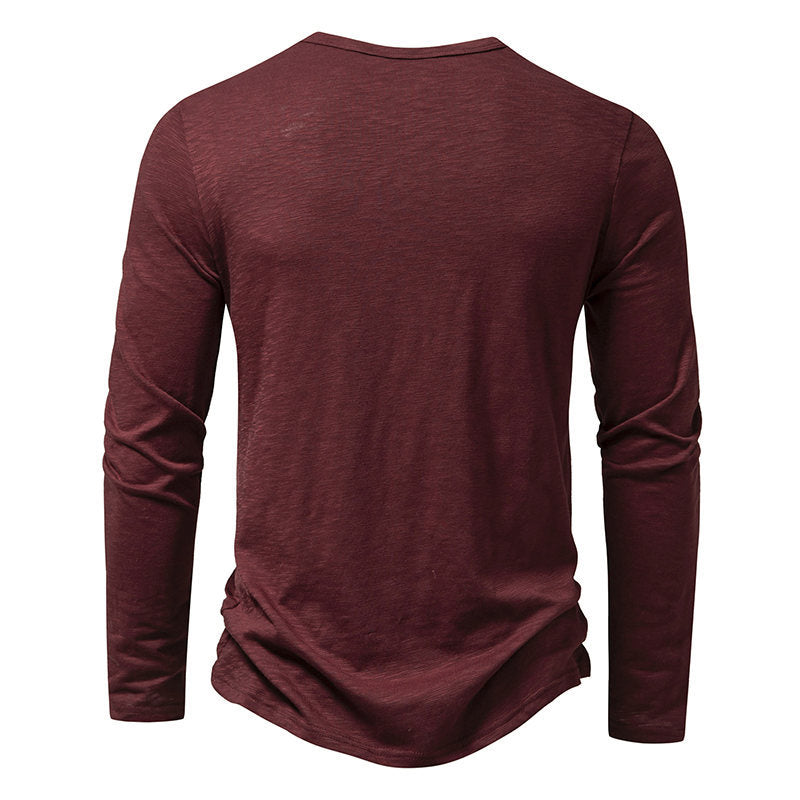 Men's Long Sleeve T-Shirt - Casual Solid Color Pullover with Button Detail