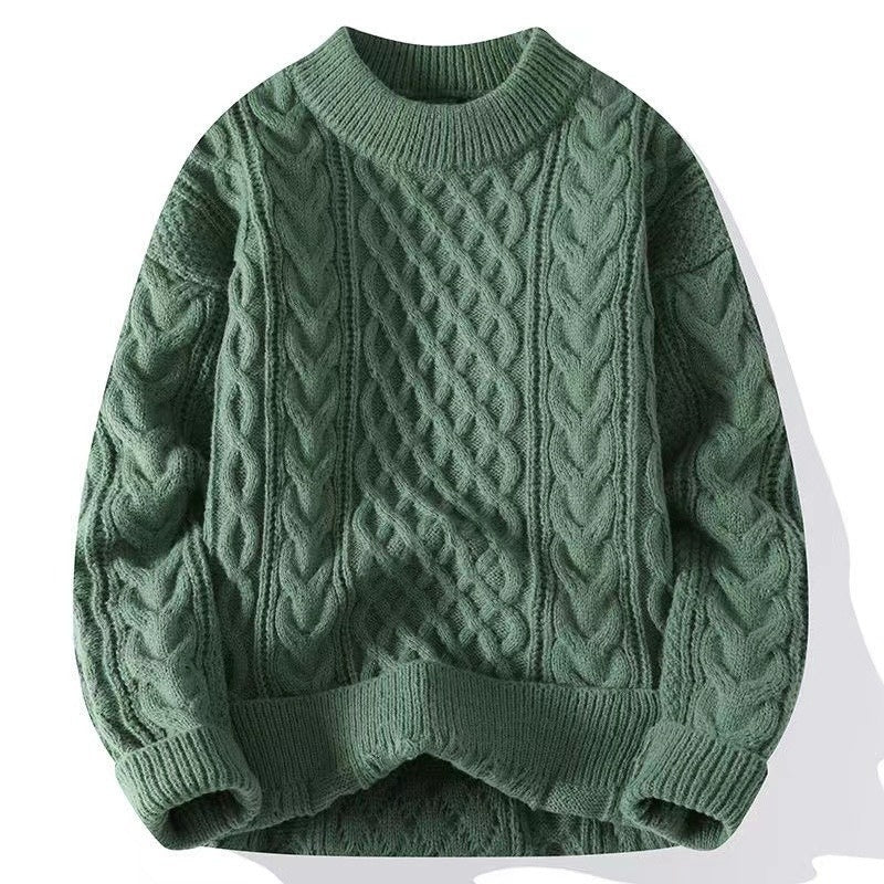 Men's Twist Knit Sweater - Casual Round Neck Pullover for Autumn & Winter