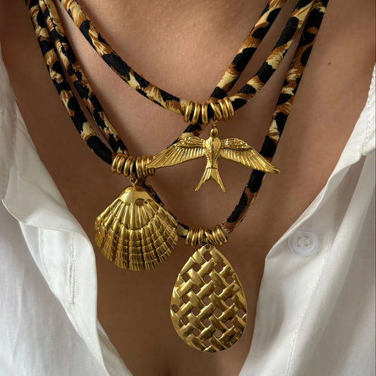 Leopard Print Rope Necklace - Geometric Pendant Fashion Jewelry for Women