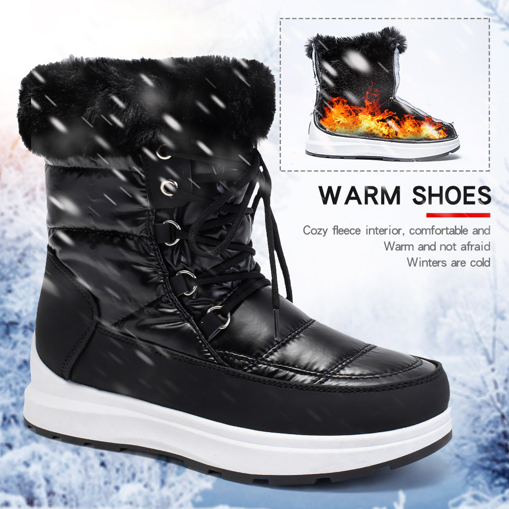 Women's Fur Collar Snow Boots - High-Top Lace-Up Waterproof Winter Boots