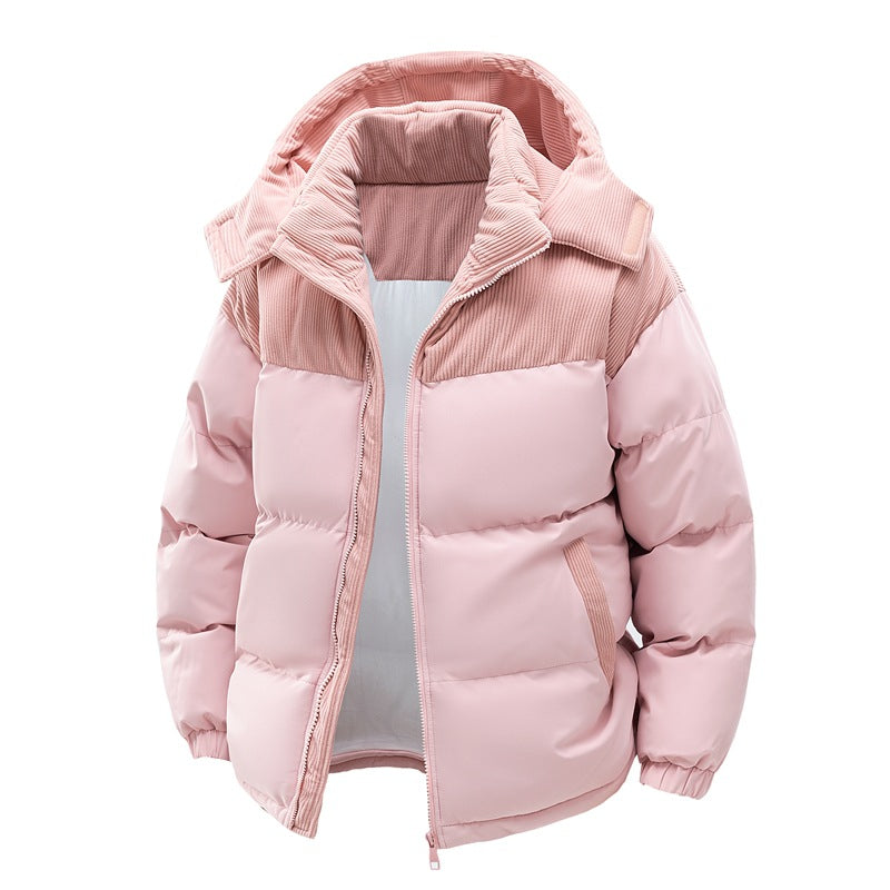 Unisex Cotton-Padded Coat - Detachable Hood Color Block Patchwork Jacket