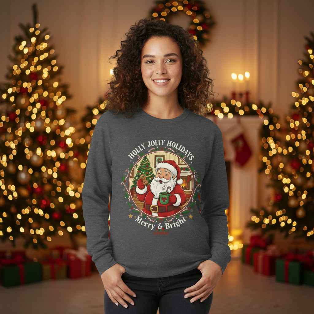Merry & Bright Santa Crewneck Sweatshirt — Holly Jolly Holiday Christmas Sweater