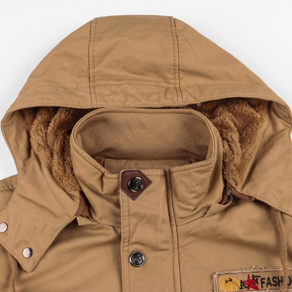 Men's Cargo Winter Jacket - Detachable Hood Multi-Pocket Zip-Up Coat
