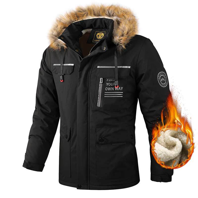 Men's Hooded Parka Jacket - Multi-Pocket Windproof Winter Coat