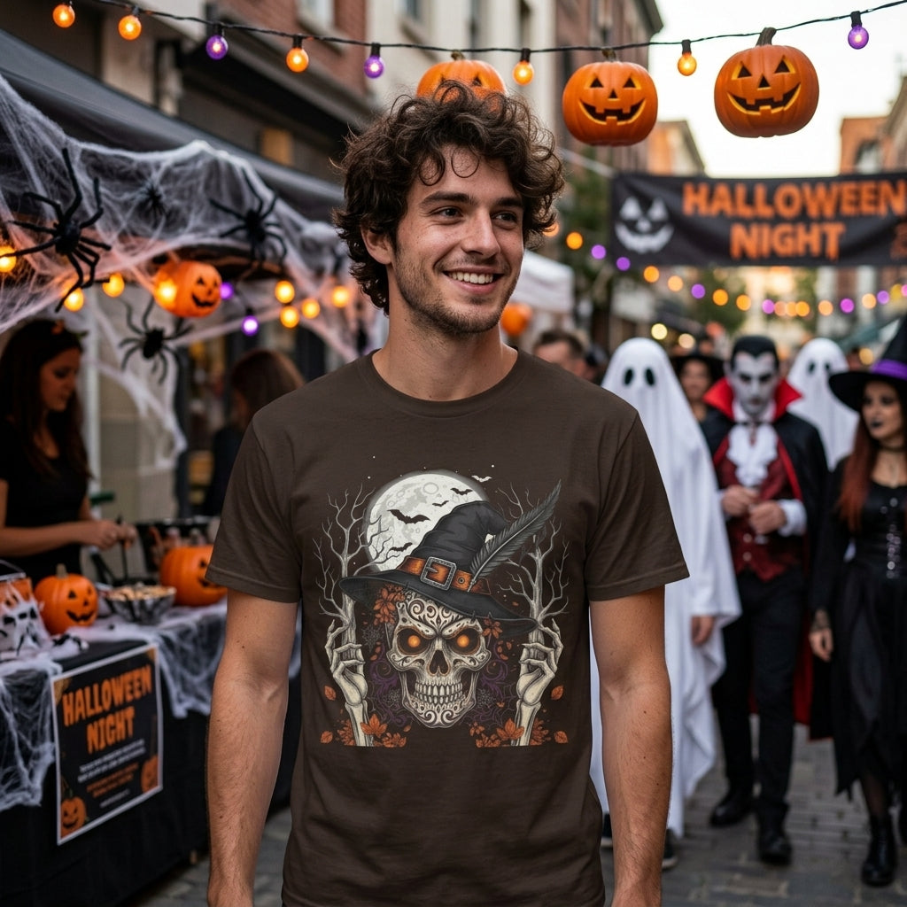 Skull Witch Halloween T-Shirt | Spooky Gothic Skull Graphic Tee for Halloween