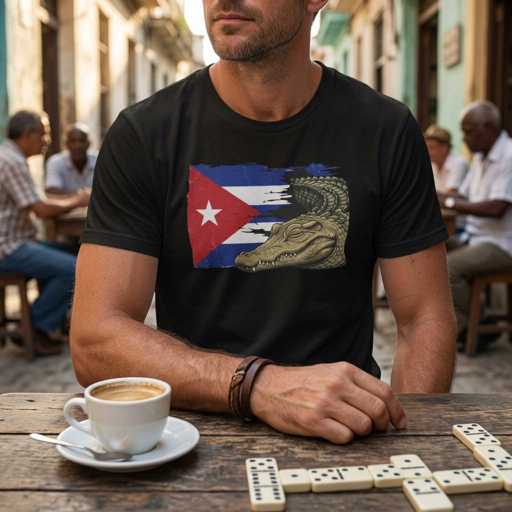 Custom Cuban Pride Tee: Flag & Crocodile Design | 100% Cotton | S-2XL Sizes