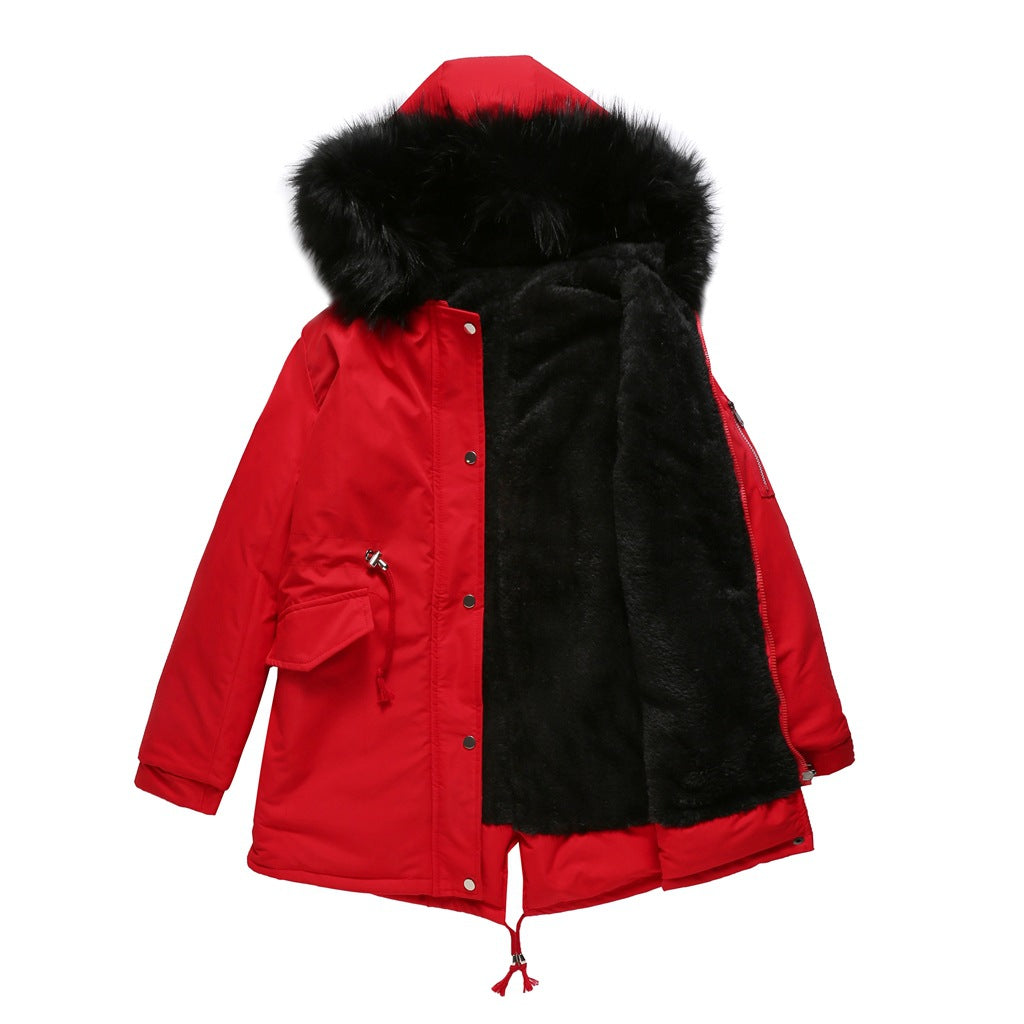 Women's Mid-Length Hooded Parka - Thickened Cotton-Padded Winter Coat