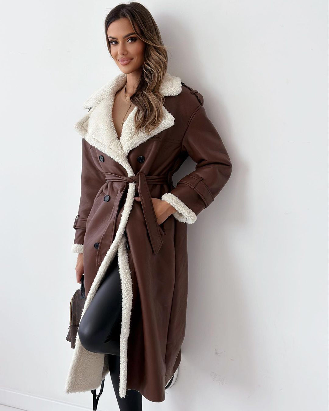 Women's Double-Breasted Trench Coat - Belted Mid-Length Winter Windbreaker
