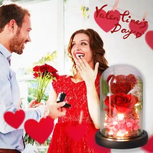 Valentine's Day Preserved Rose Gift Box - Teddy Bear with LED Lights for Her