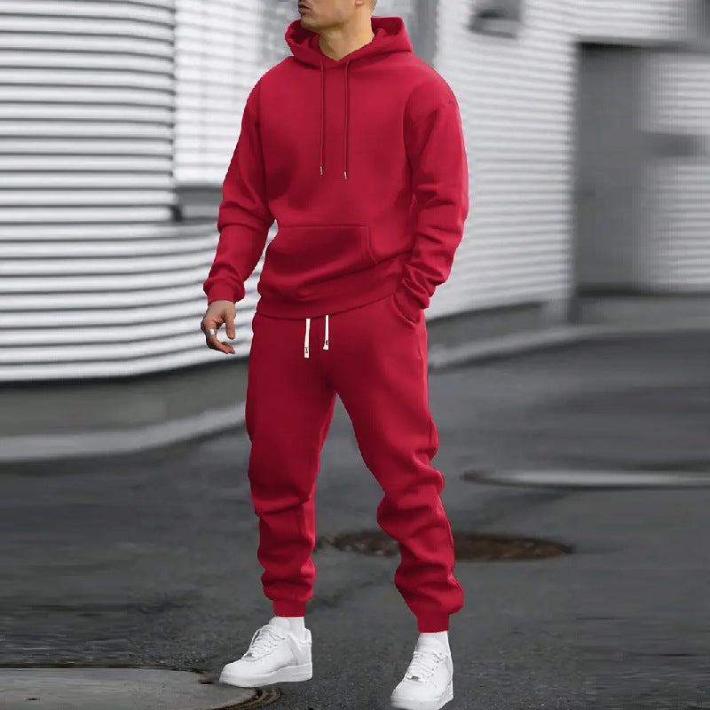 Men's 2-Piece Sports Suit - Solid Color Hoodie & Pants Tracksuit Set