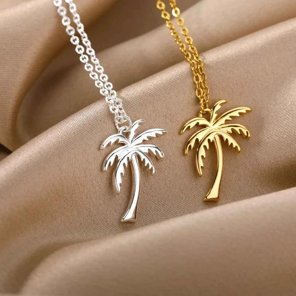Tropical Palm Tree Necklace - Stainless Steel