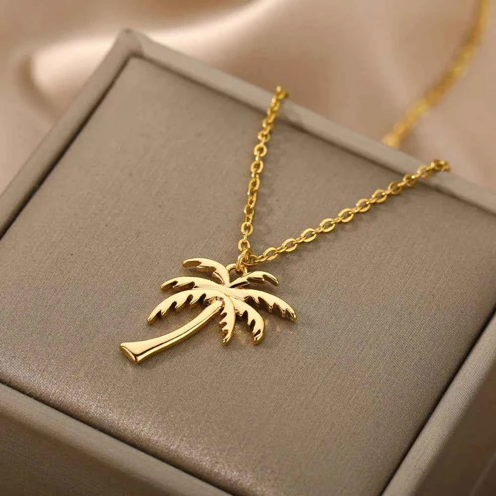 Tropical Palm Tree Necklace - Stainless Steel