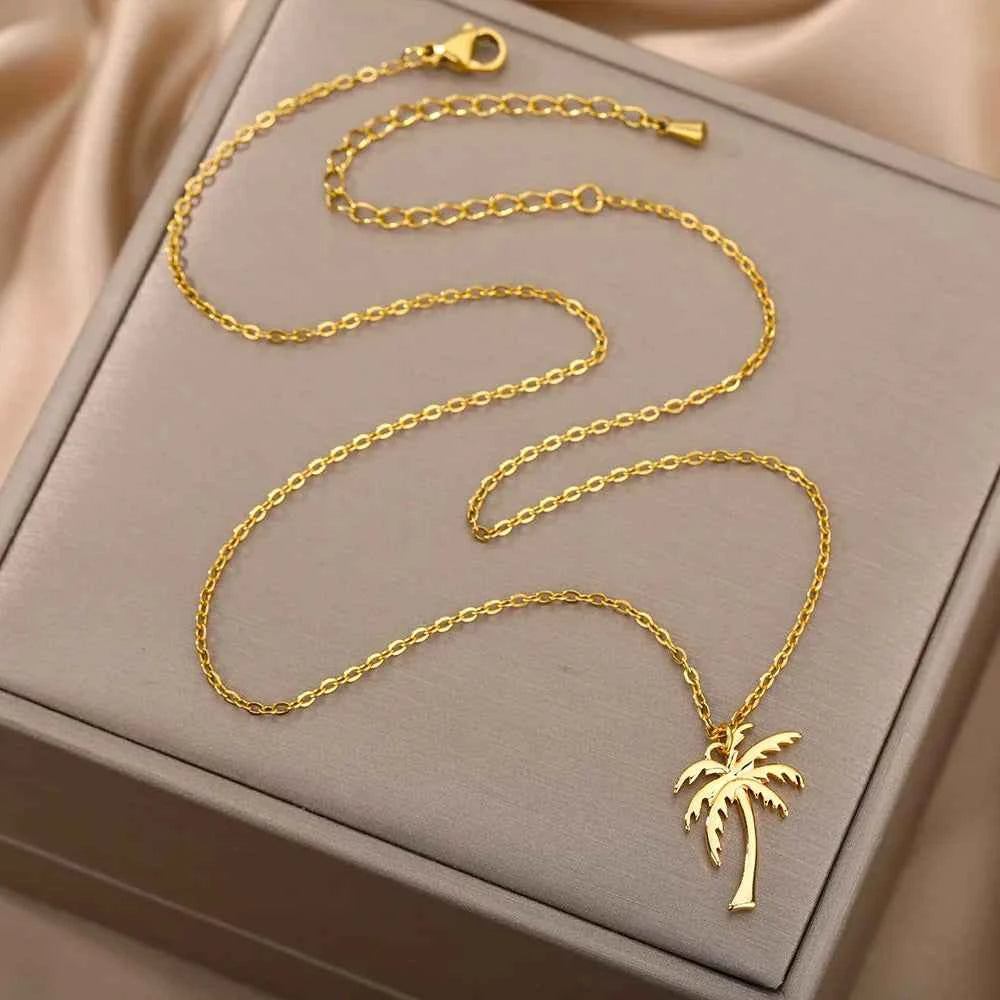 Tropical Palm Tree Necklace - Stainless Steel