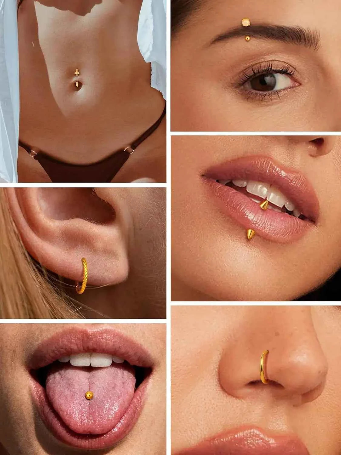 Body Piercing Jewelry Set - 14 Pcs 16G Surgical Steel Eyebrow Rook Belly Lip Rings