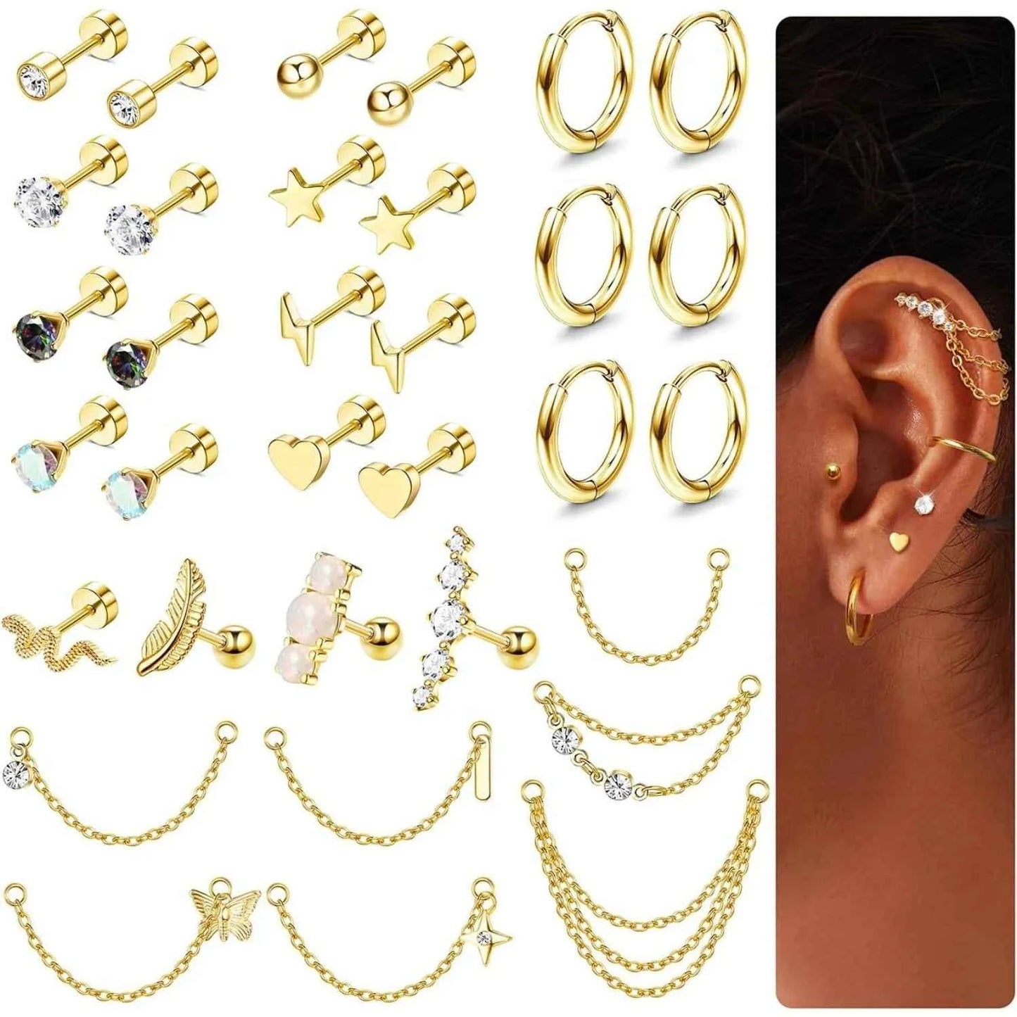 Cartilage Earring Set - 33 Piece Surgical Steel Collection