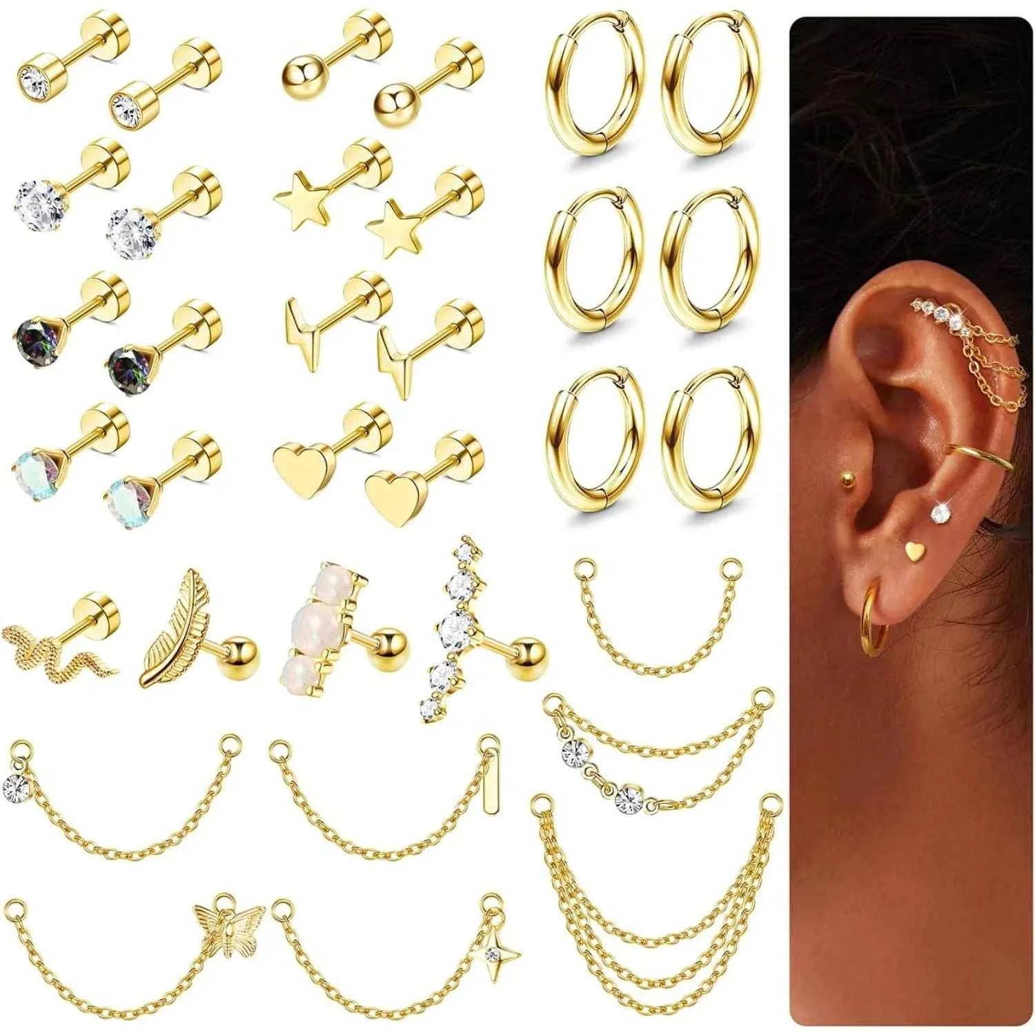 Cartilage Earring Set - 33 Piece Surgical Steel Collection