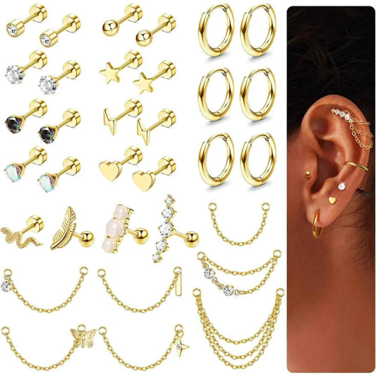 Cartilage Earring Set - 33 Piece Surgical Steel Collection