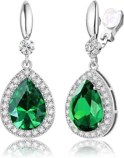 Teardrop Clip-On Earrings - 14K Gold Plated with Cubic Zirconia