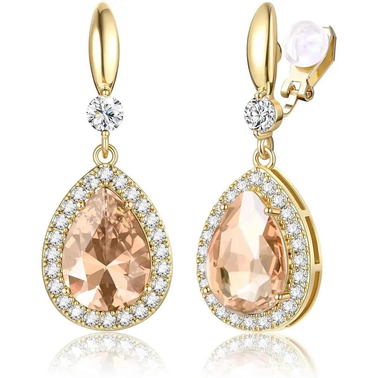 Teardrop Clip-On Earrings - 14K Gold Plated with Cubic Zirconia