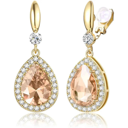 Teardrop Clip-On Earrings - 14K Gold Plated with Cubic Zirconia