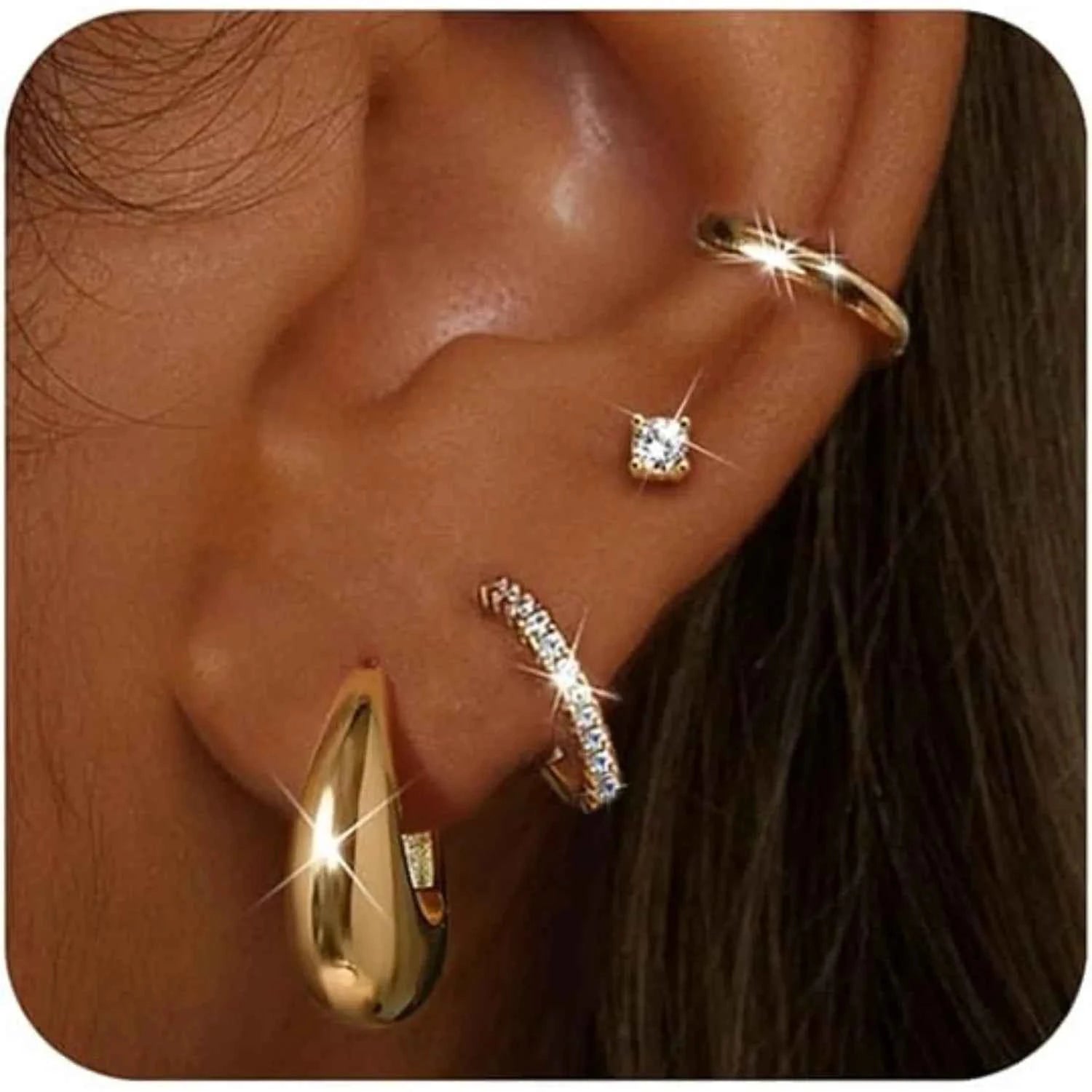 Gold Hoop Earring Set - 4 Pairs Surgical Steel Huggie Hoops